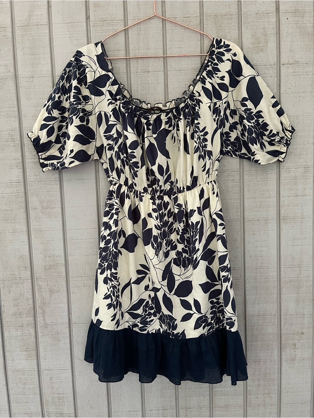 Vintage Anthropologie Hazel Cream Navy Floral Mini Dress Medium Cottagecore Boho